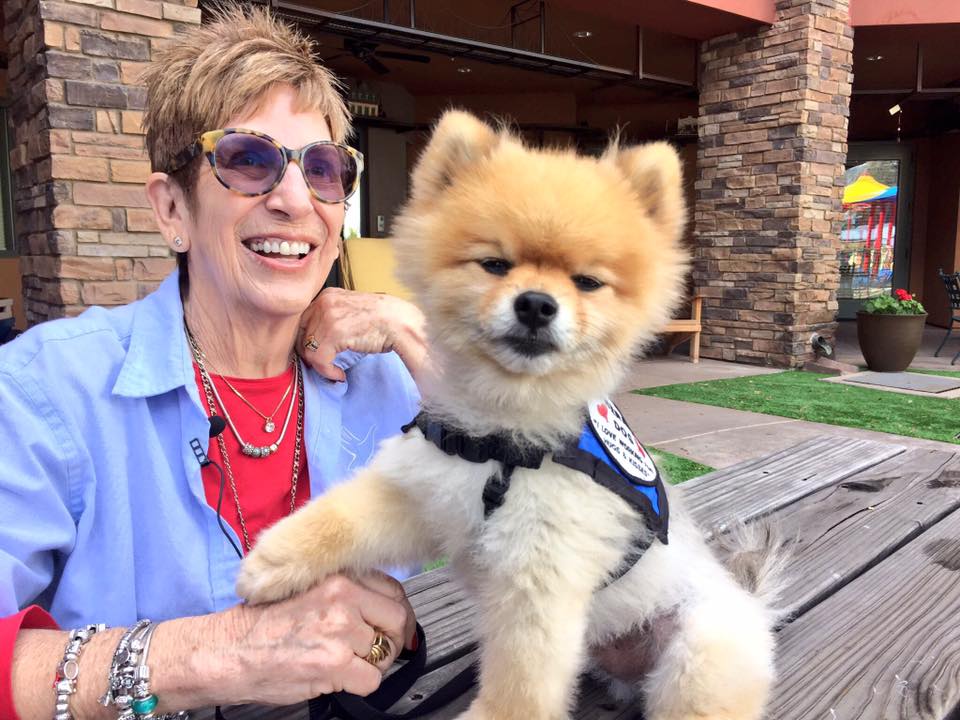 Volunteer Ann Kendall and pet volunteer Snickers