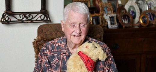 Dementia patient with mechanical dog