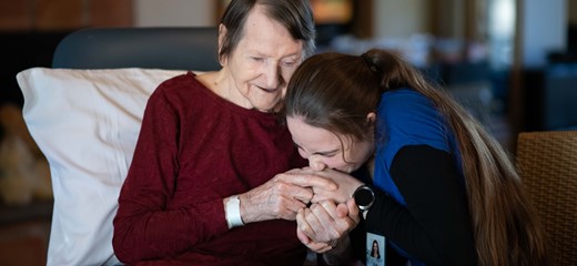 CNA Kalyana Wright helped care for patient Mary Perazzoli at Gardiner Home