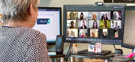Virtual support class with participants on computer screen