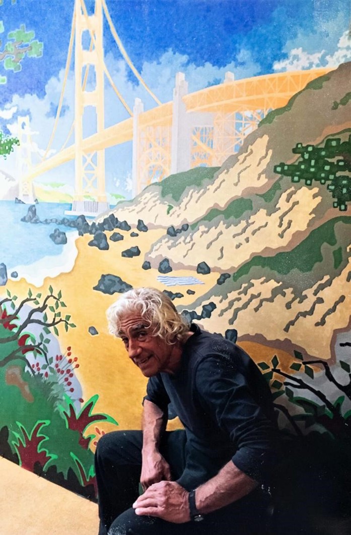 Paul Corbani in front of his Golden Gate Bridge painting