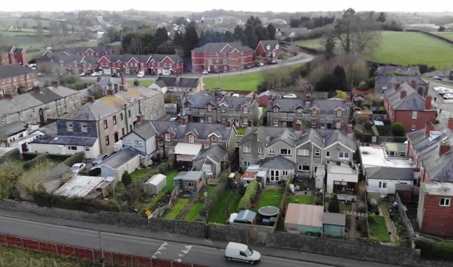 Aerial view of Monaghan, Ireland, neighborhood