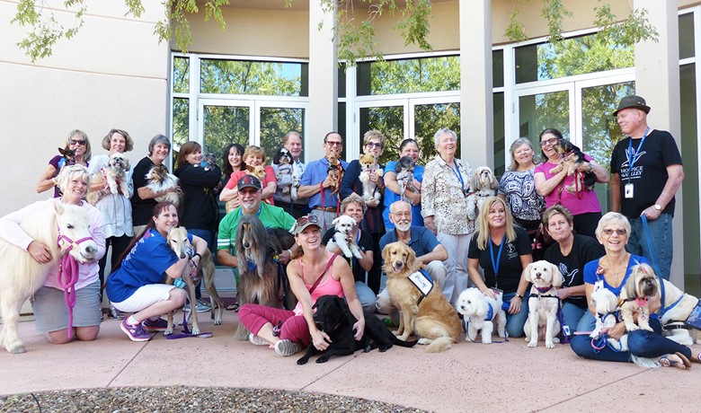Group photo of HOV Pet Connections volunteers and their pets