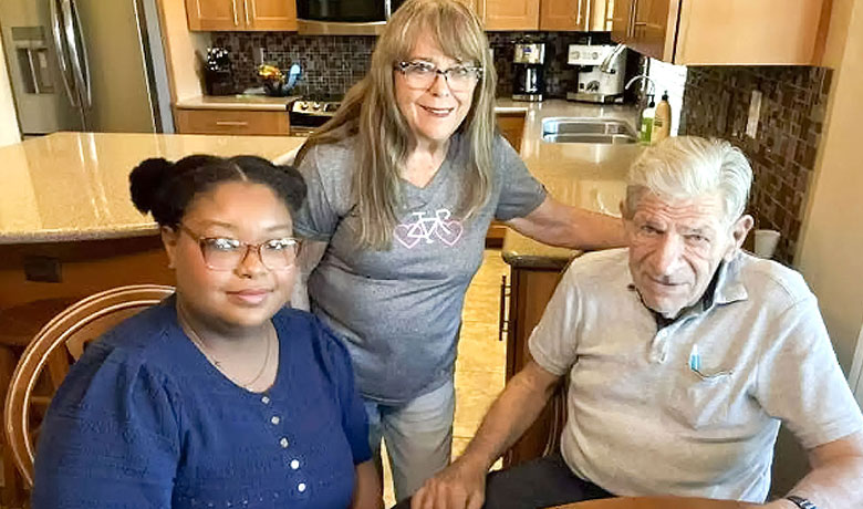 Emily Jane Crawford (left), a pre-med student at Arizona State University, visits Bud Addison (right) and provides his wife, Mary, with a much needed break.