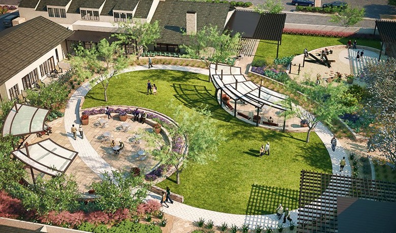 Aerial view of Dementia Care and Education Campus courtyard
