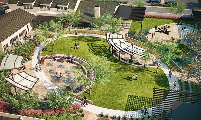 Aerial view of Dementia Care and Education Campus courtyard