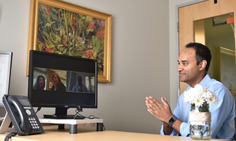Dr. Gobi meets virtually with patients