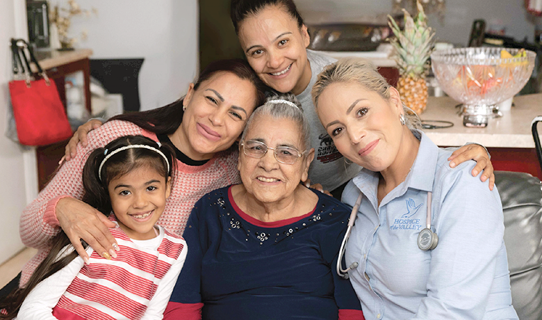 Isidora Dominguez enjoys some quality time with daughters Gladis and Lorena, granddaughter Yutzaley and nurse Erica Coronado. 