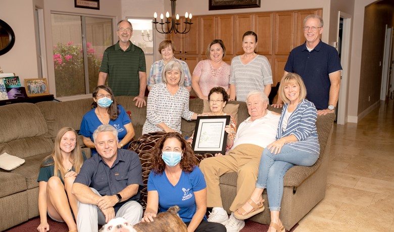 Melba Deal, Bob Deal, and family with social worker Lisa Maddock and nurse Susan Young