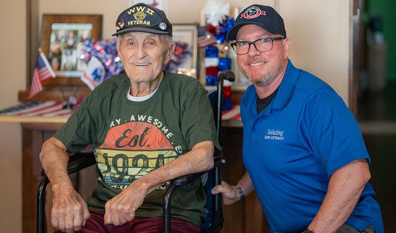 Army veteran and HOV patient Julius Schiavo with Salutes volunteer Craig Artrip, also an Army veteran