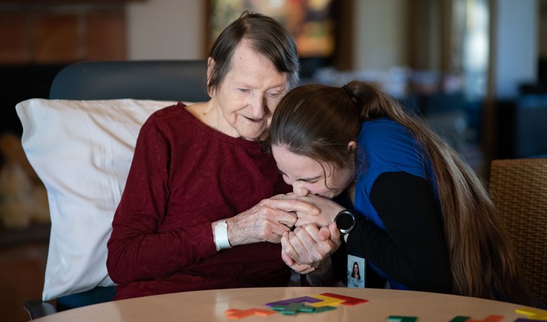 CNA Kalyana Wright helped care for patient Mary at Gardiner Home