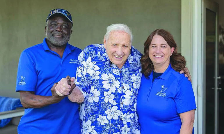 Hospice of the Valley patient Donald Krause with volunteer Charles Simmons and social worker Roberta Fellows. 