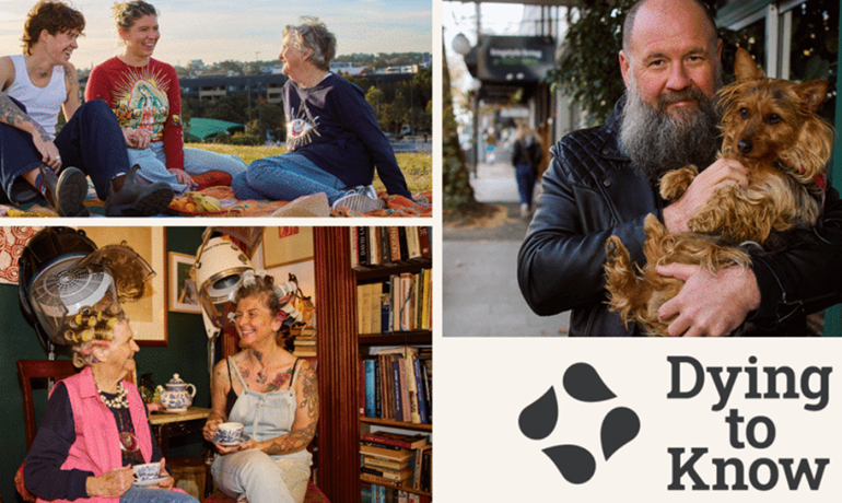 Dying to Know collage with logo